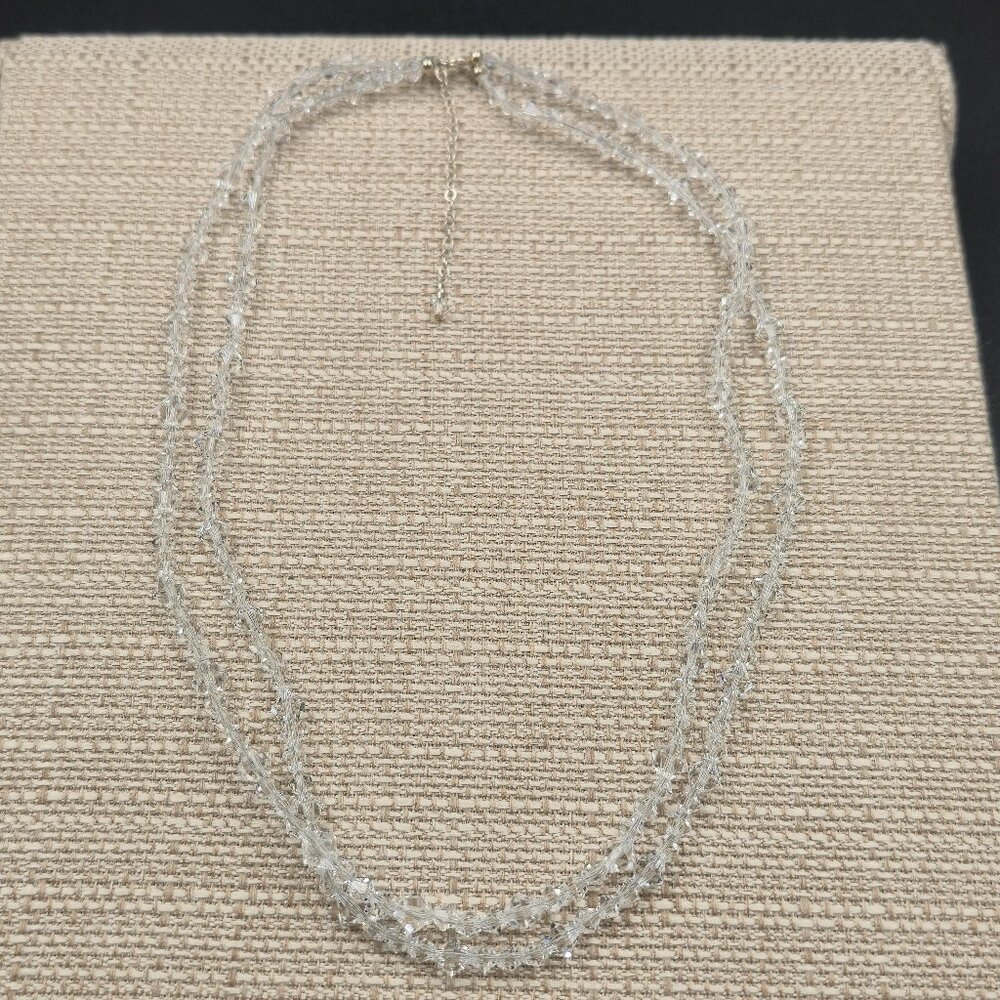 18 + 3 Inch Sterling Silver Bright Layered Crystals Necklace B851